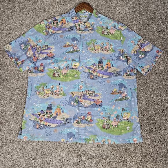 Reyn Spooner x SpongeBob Shirt Men's 2XL Blue Button Up Resort Hawaiian AOP